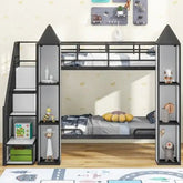 Bellemave® Twin Size Castle - shaped Metal Bunk Bed with Wardrobe and Multiple Storage - Bellemave